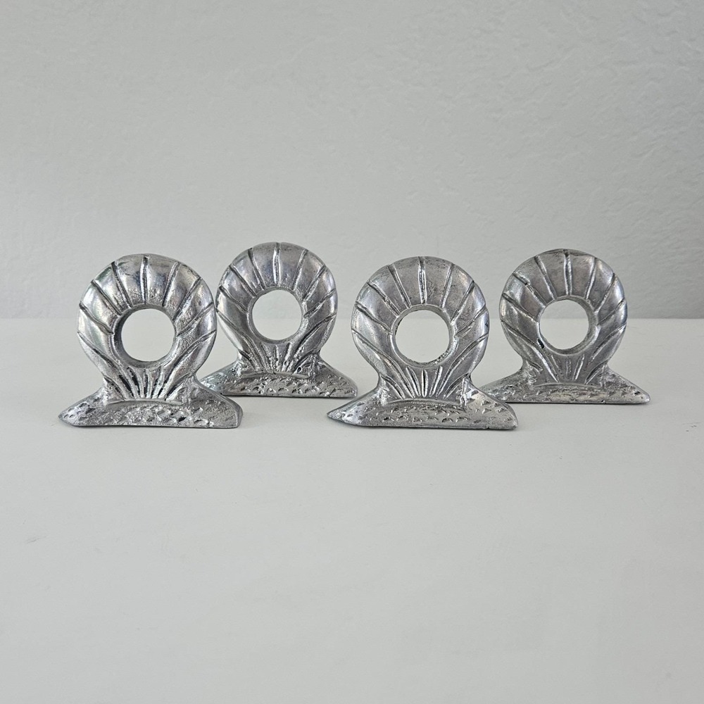 Vtg Vari Diseños Mexican Pewter Seashell Napkin Rings Set of 4 Nautical 1992